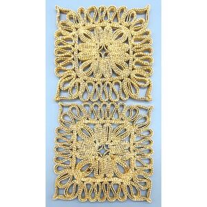 Vintage Woven Straw Raffia Square Trivet Tan Boho 7.5 inch Set of 2